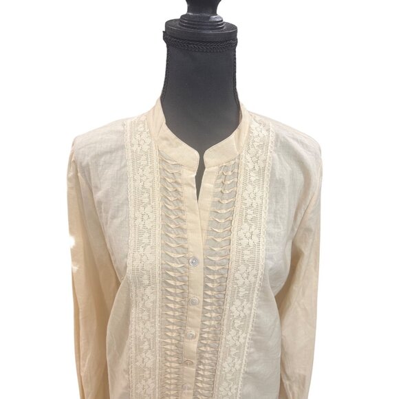 NWT Coldwater Creek Ivory Cottage Peasant Romantic Embroidered Lace Tunic Top L - Picture 2 of 11